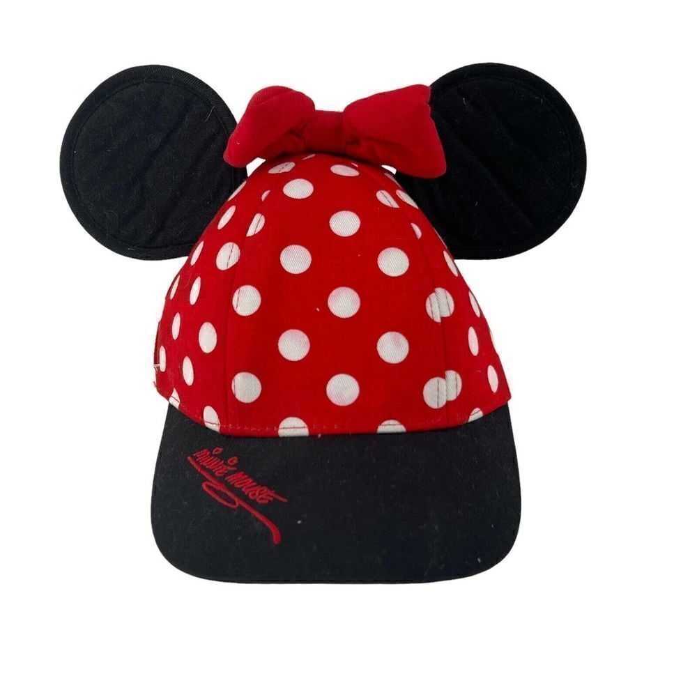 Minnie Mouse Ears Baseball Hat Red Polka Dot Bow Girls Disneyland Resort Cap